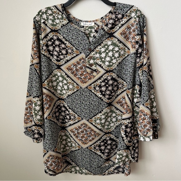 Indigo Soul Floral Tunic Top Flowy Button Front Back Pleat Hippie Boho Multi 2XL - Picture 1 of 10